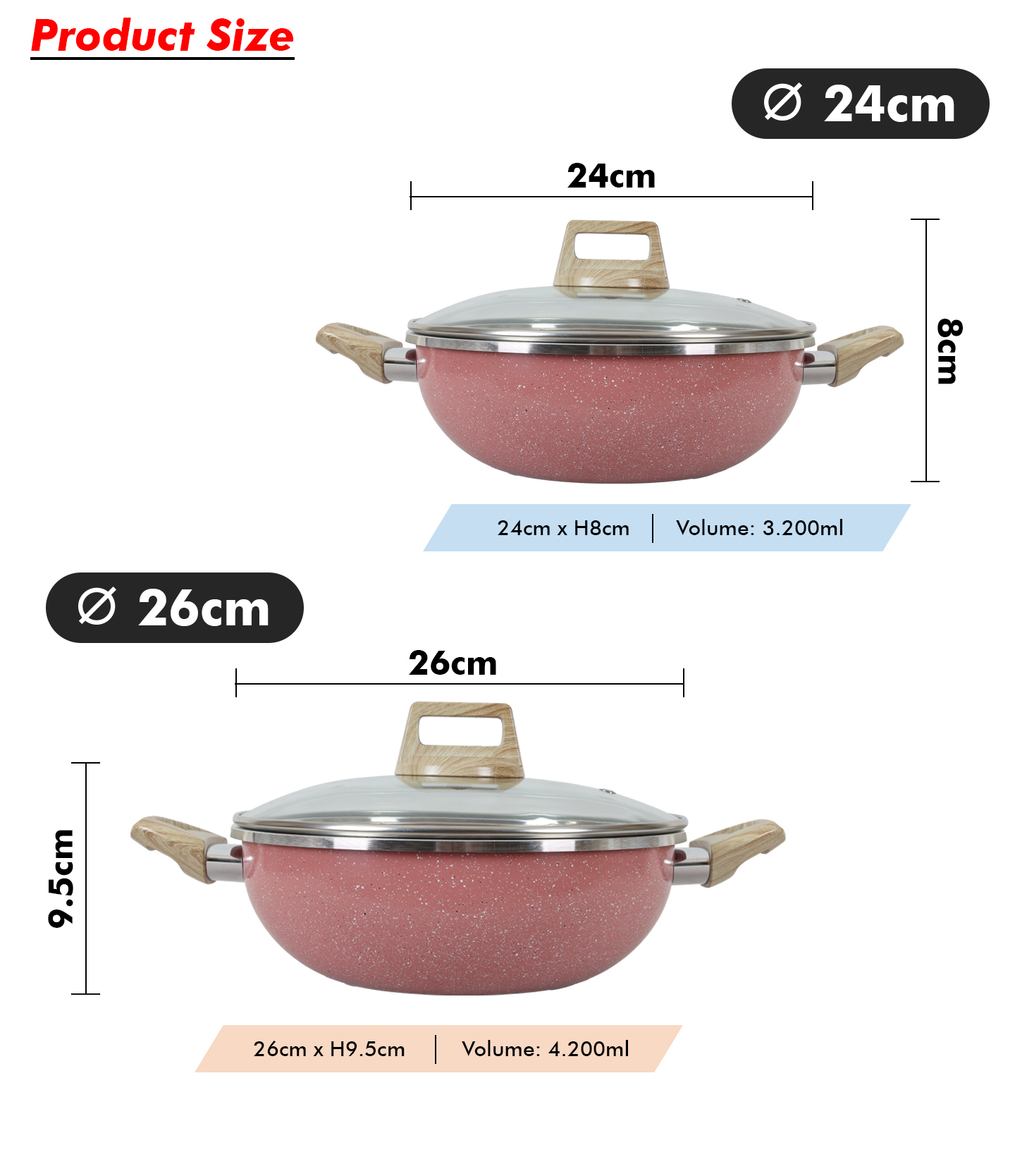 Amber Pink Casserolle Wok